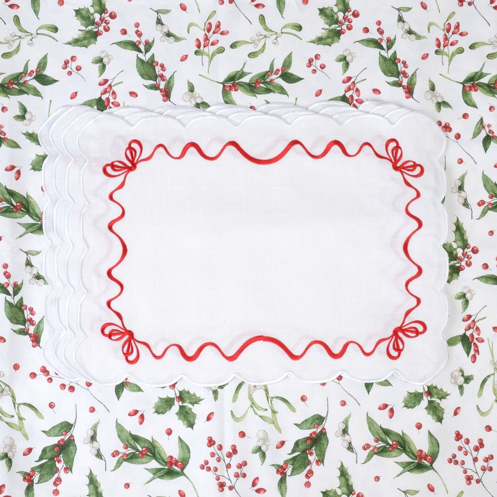 Linge de table textile - Brodé Sets de table Red Christmas Bows - ROSEBERRY HOME