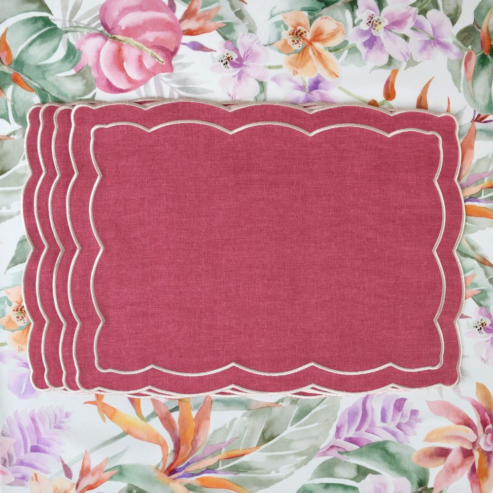 Linge de table textile - Brodé Sets de table Magenta Onde - 6 pièces - ROSEBERRY HOME