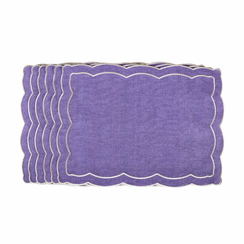 Linge de table textile - Brodé Sets de table Purple Onde - 6 pièces - ROSEBERRY HOME