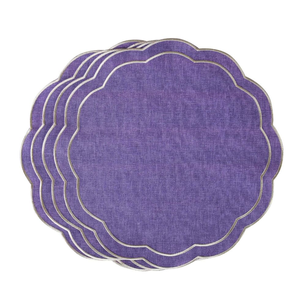 Table linen - Embroidered Placemats Purple Petali - 4 pieces - ROSEBERRY HOME