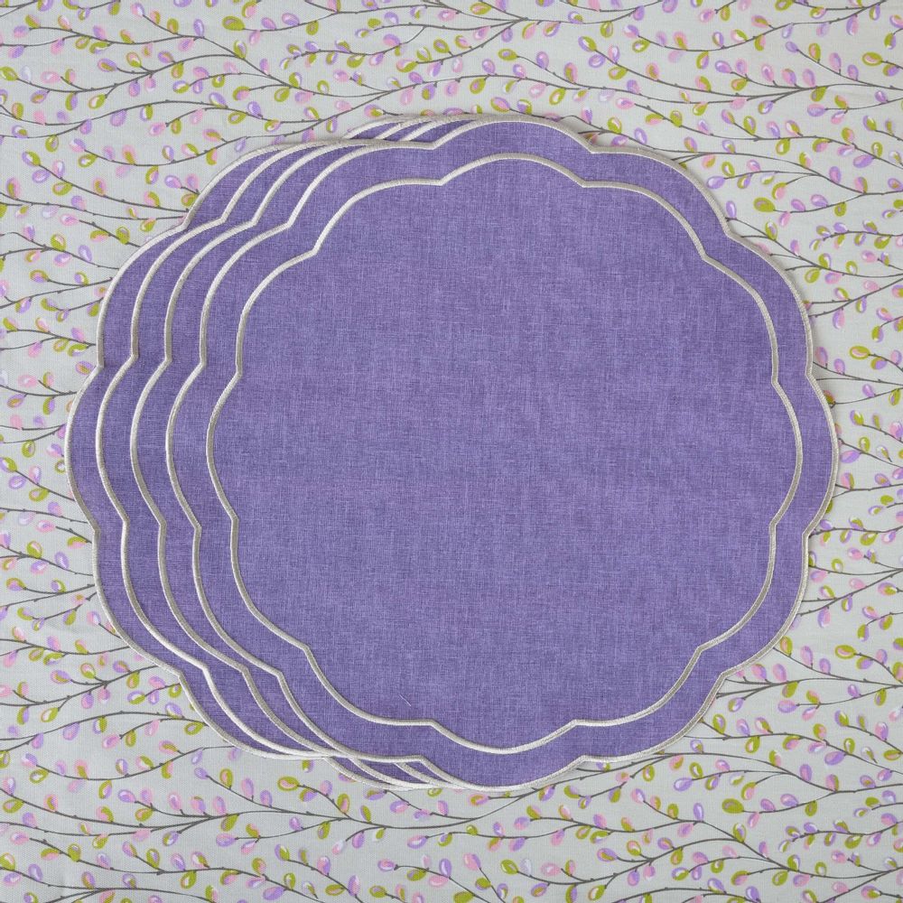 Table linen - Embroidered Placemats Purple Petali - 4 pieces - ROSEBERRY HOME