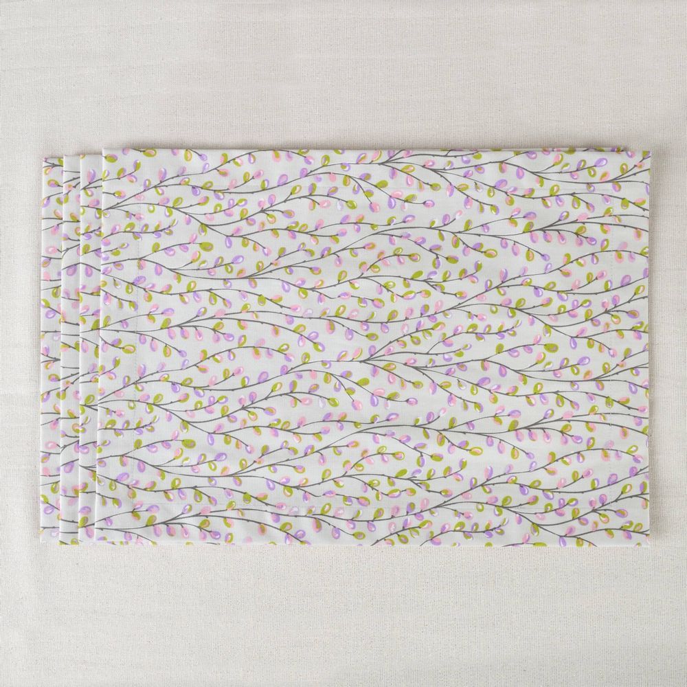 Table linen - Acrylic coated placemats Purple Catkins - 6 pieces - ROSEBERRY HOME