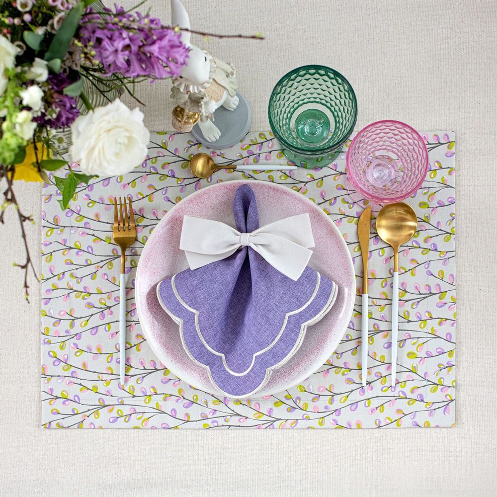 Table linen - Acrylic coated placemats Purple Catkins - 6 pieces - ROSEBERRY HOME