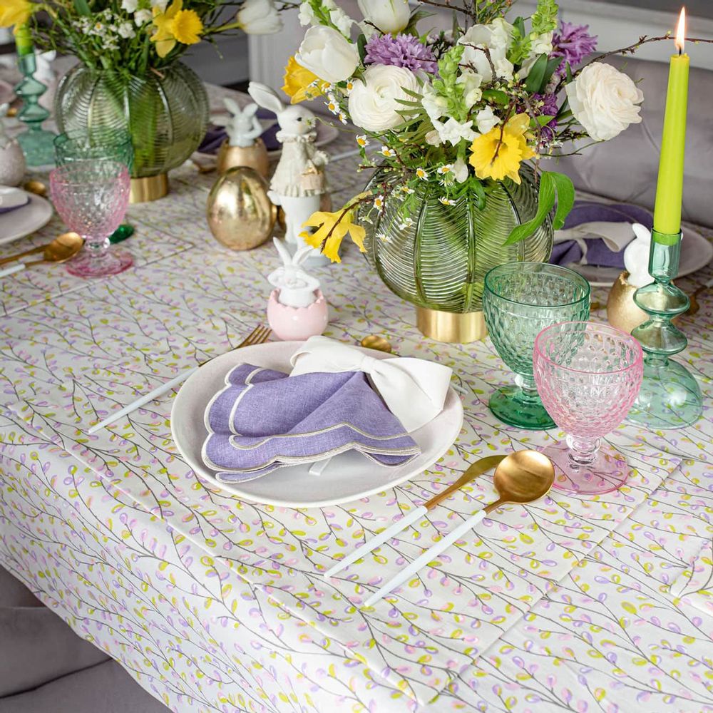 Table linen - Acrylic coated placemats Purple Catkins - 6 pieces - ROSEBERRY HOME