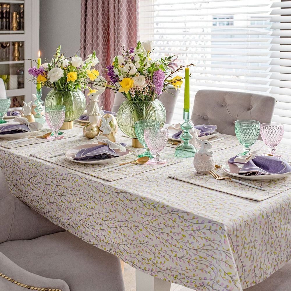 Table linen - Acrylic coated placemats Purple Catkins - 6 pieces - ROSEBERRY HOME