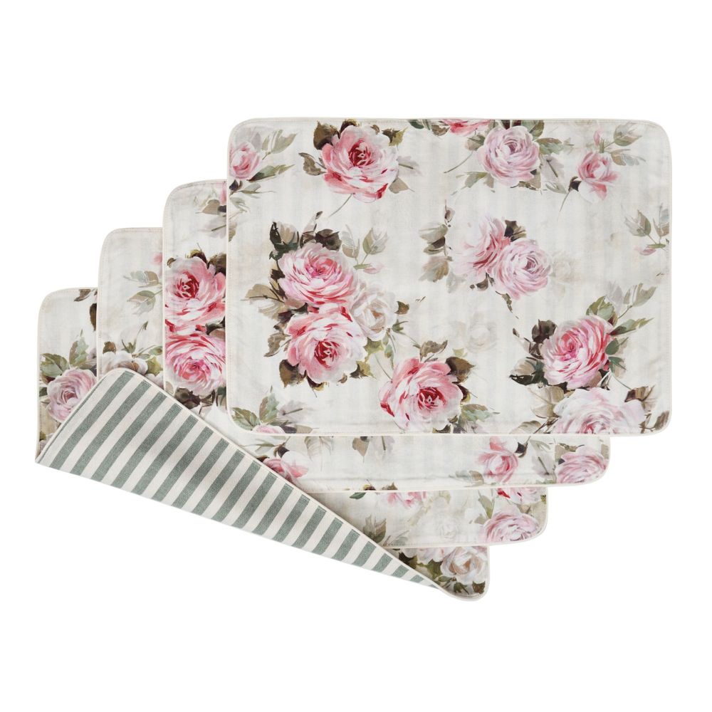 Placemats - Placemats both sides Roselle & Stripes - 6 pieces - ROSEBERRY HOME