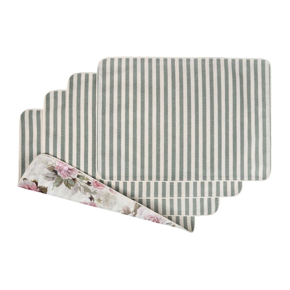 Placemats - Placemats both sides Roselle & Stripes - 6 pieces - ROSEBERRY HOME