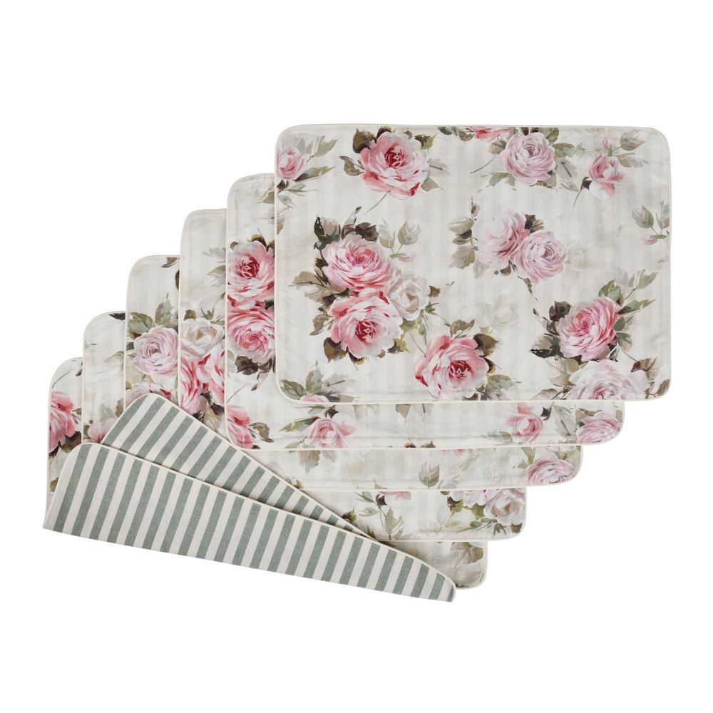 Placemats - Placemats both sides Roselle & Stripes - 6 pieces - ROSEBERRY HOME