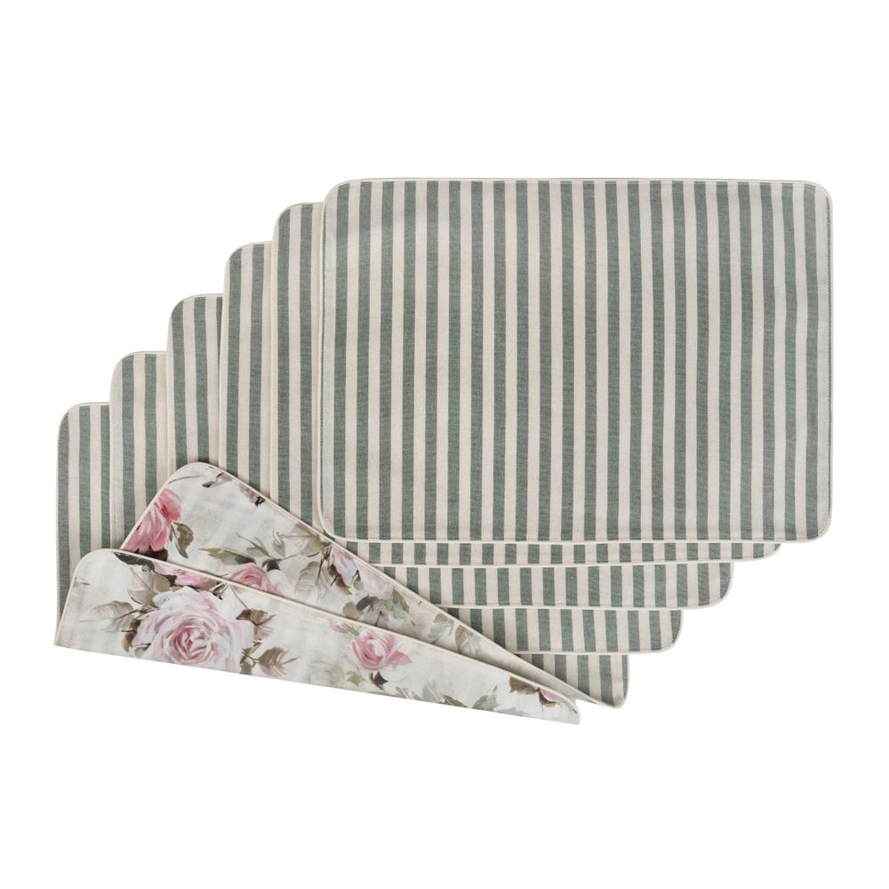 Placemats - Placemats both sides Roselle & Stripes - 6 pieces - ROSEBERRY HOME