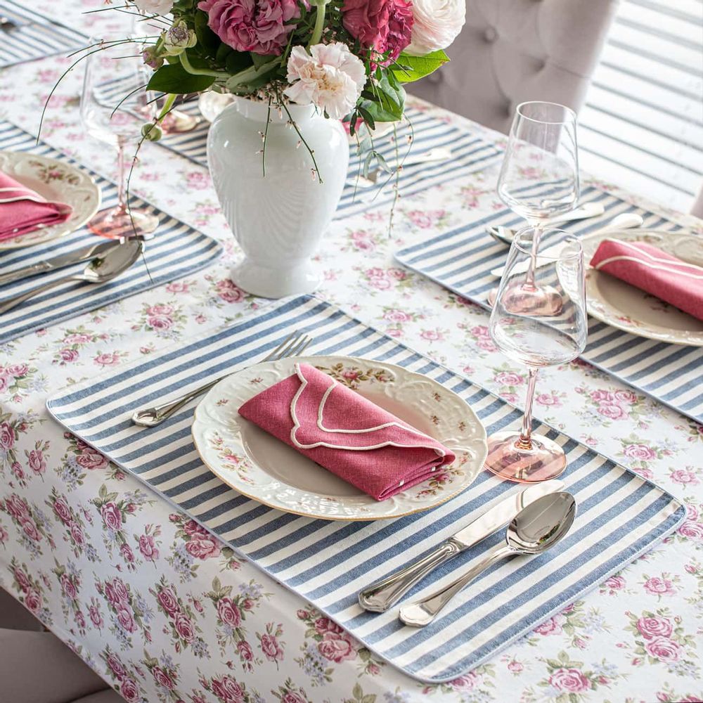 Table linen - Placemats both sides Rose Garden & Stripes - 6 pieces - ROSEBERRY HOME