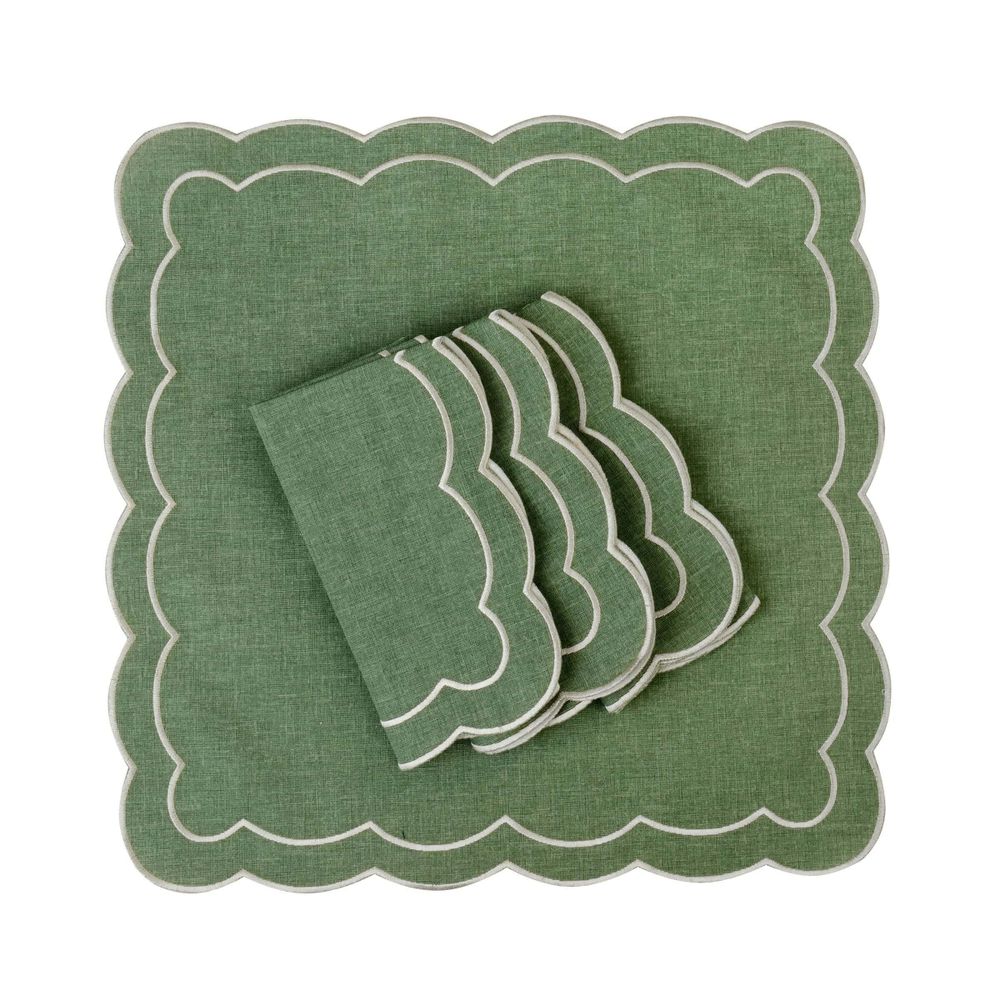 Napkins - Embroidered Napkins Green Petali - 4 pieces - ROSEBERRY HOME