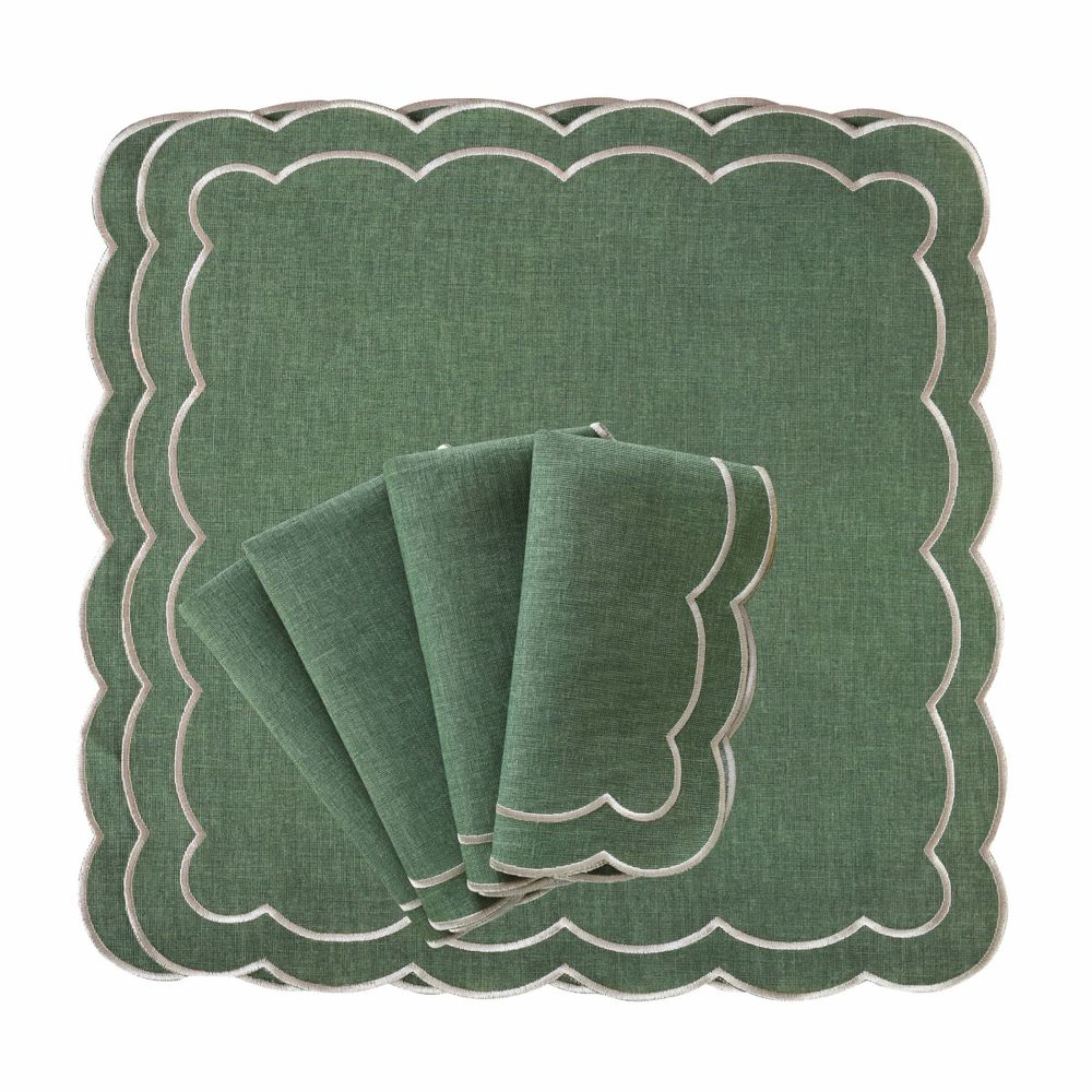 Napkins - Embroidered Napkins Green Petali - 6 pieces - ROSEBERRY HOME