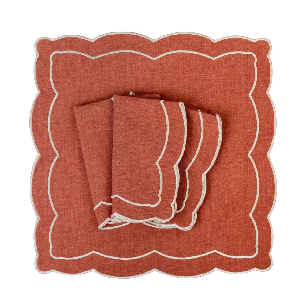 Linge de table textile - Brodé Serviette de tables Rust Onde - 4 pièces - ROSEBERRY HOME