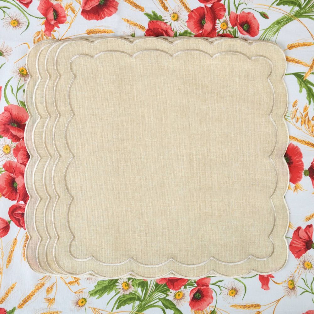Table linen - Embroidered Napkins Beige Petali - 6 pieces - ROSEBERRY HOME