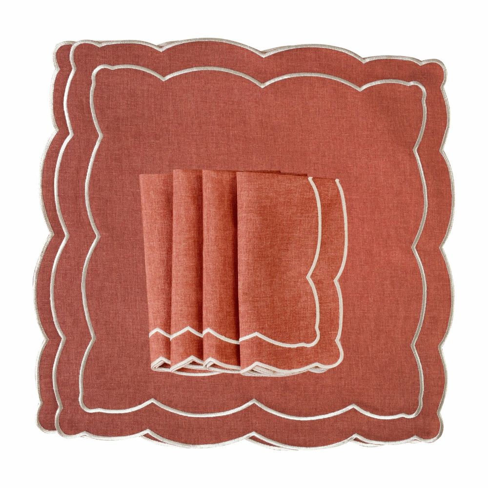 Linge de table textile - Brodé Serviette de tables Rust Onde - 6 pièces - ROSEBERRY HOME