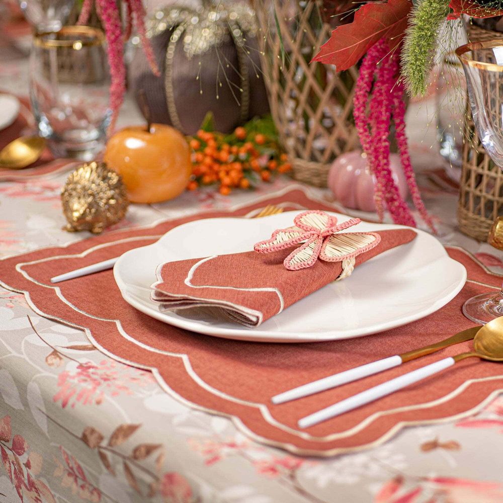 Linge de table textile - Brodé Serviette de tables Rust Onde - 6 pièces - ROSEBERRY HOME