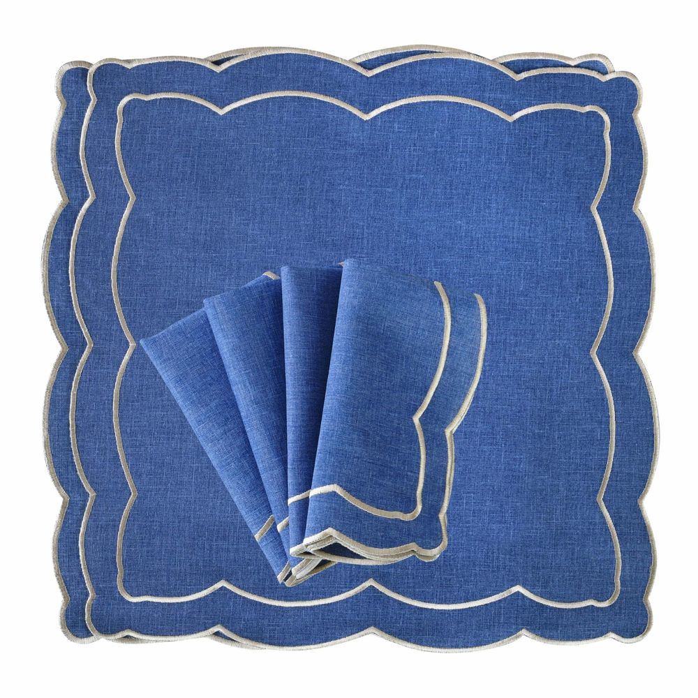 Napkins - Embroidered Napkins Blue Onde - 6 pieces - ROSEBERRY HOME