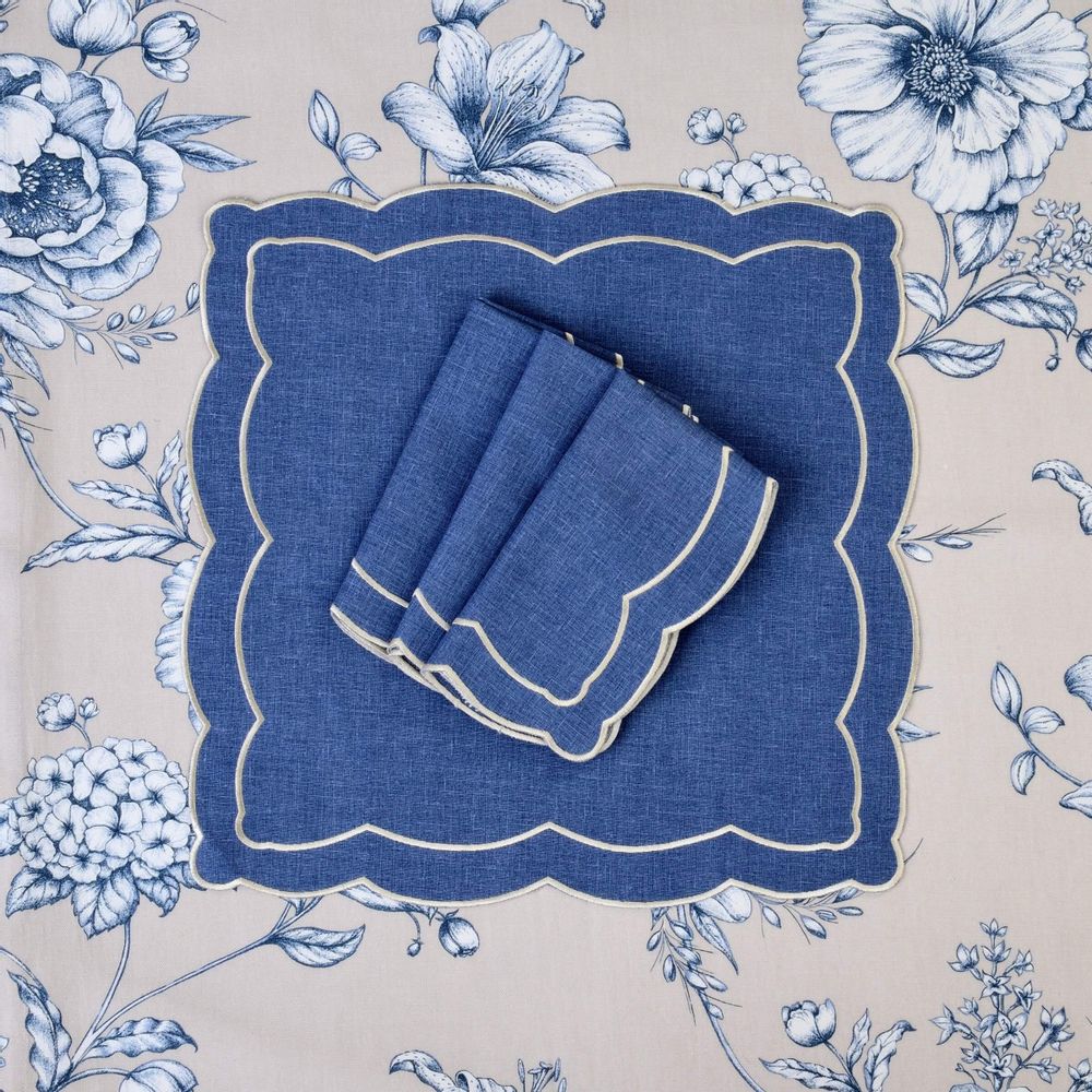 Napkins - Embroidered Napkins Blue Onde - 6 pieces - ROSEBERRY HOME