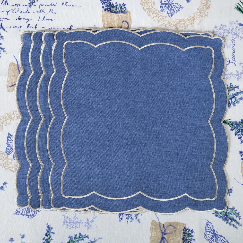 Napkins - Embroidered Napkins Blue Onde - 6 pieces - ROSEBERRY HOME