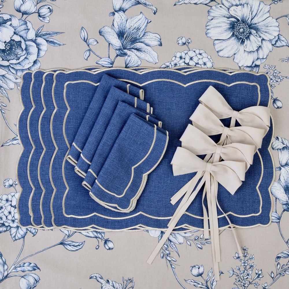 Napkins - Embroidered Napkins Blue Onde - 6 pieces - ROSEBERRY HOME