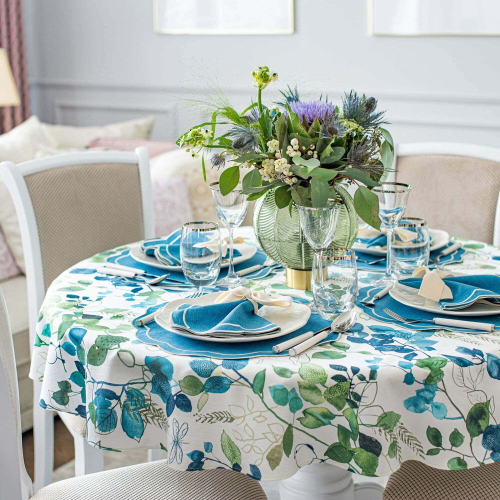 Table linen - Embroidered Napkins Blue Petali - 4 pieces - ROSEBERRY HOME