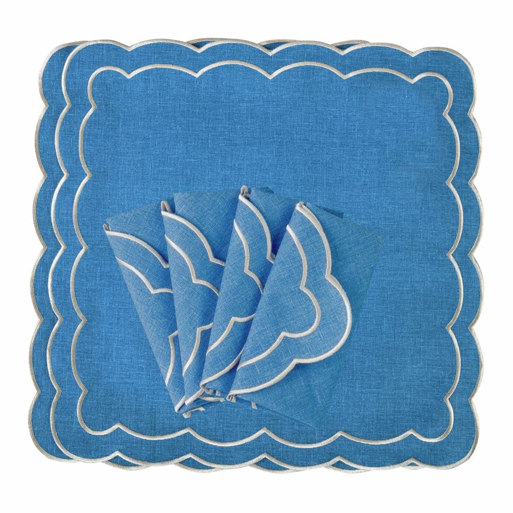 Linge de table textile - Brodé Serviette de tables Blue Petali - 6 pièces - ROSEBERRY HOME