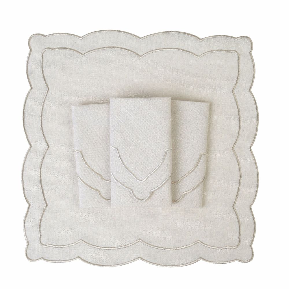 Linge de table textile - Brodé Serviette de tables Silver Onde - 4 pièces - ROSEBERRY HOME