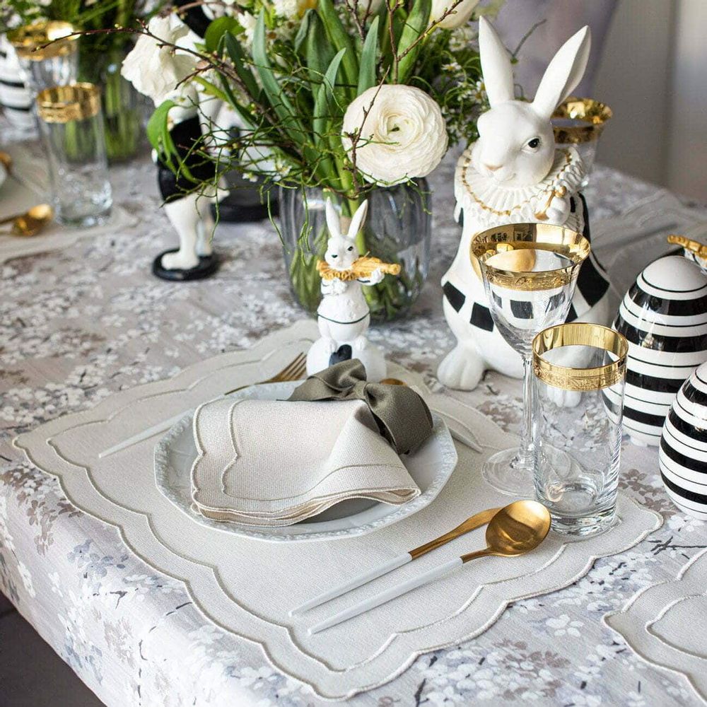 Linge de table textile - Brodé Serviette de tables Silver Onde - 4 pièces - ROSEBERRY HOME