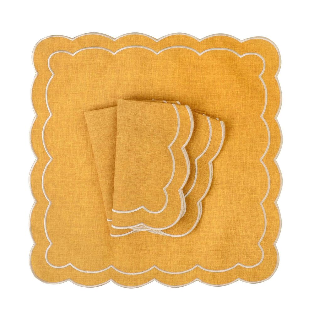 Table linen - Embroidered Napkins Yellow Petali - 4 pieces - ROSEBERRY HOME