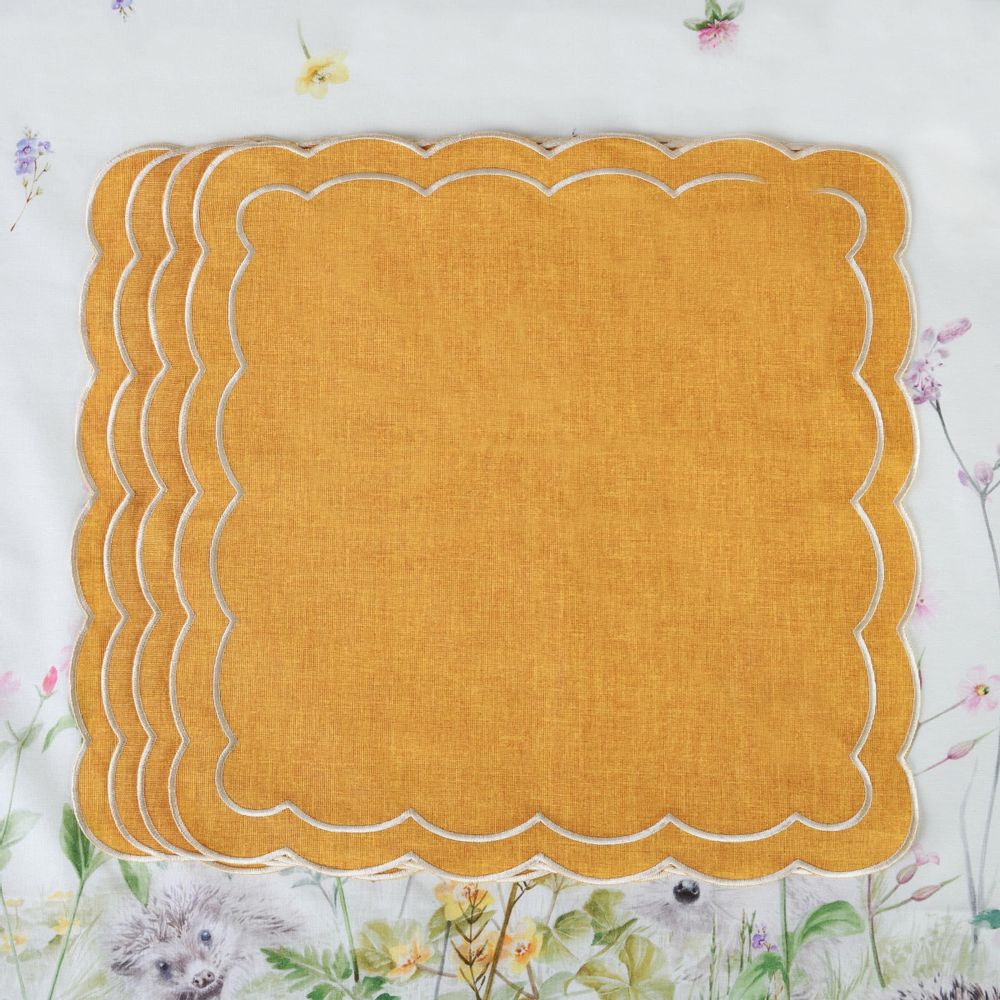 Table linen - Embroidered Napkins Yellow Petali - 4 pieces - ROSEBERRY HOME