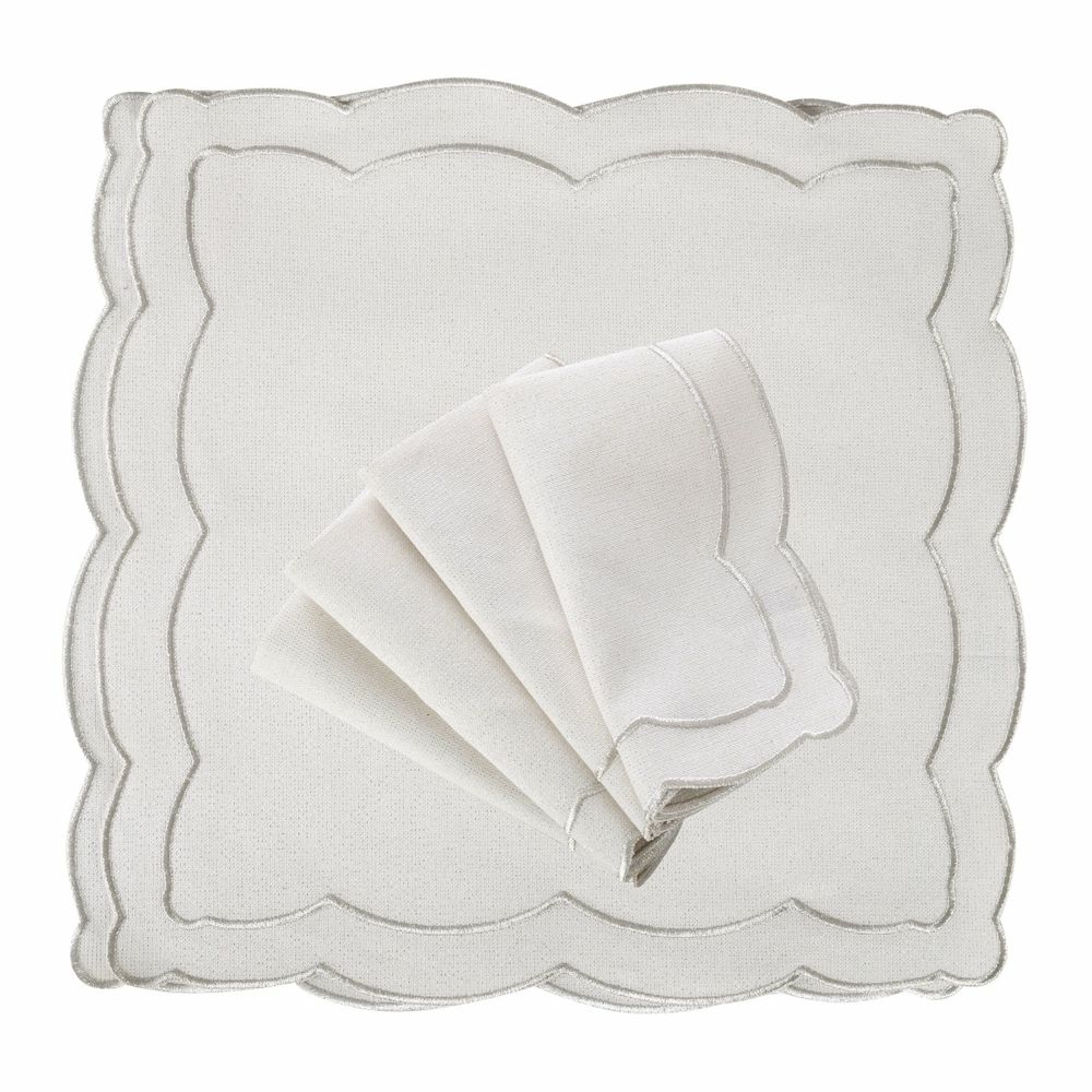 Linge de table textile - Brodé Serviette de tables Silver Onde - 6 pièces - ROSEBERRY HOME