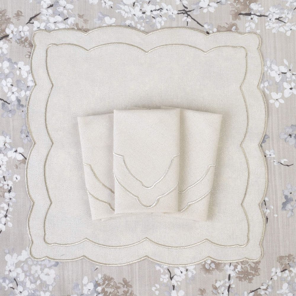 Linge de table textile - Brodé Serviette de tables Silver Onde - 6 pièces - ROSEBERRY HOME