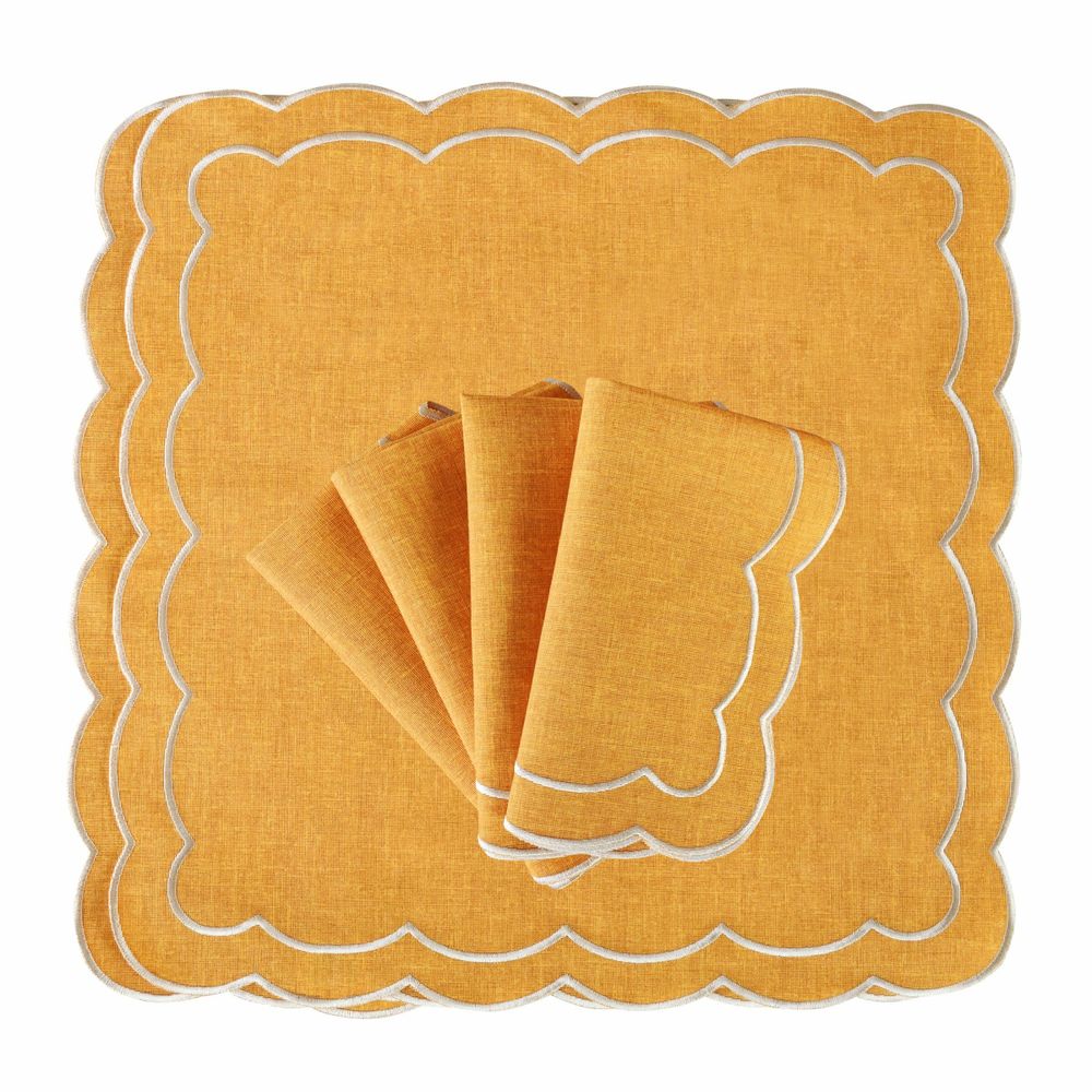 Table linen - Embroidered Napkins Yellow Petali - 6 pieces - ROSEBERRY HOME