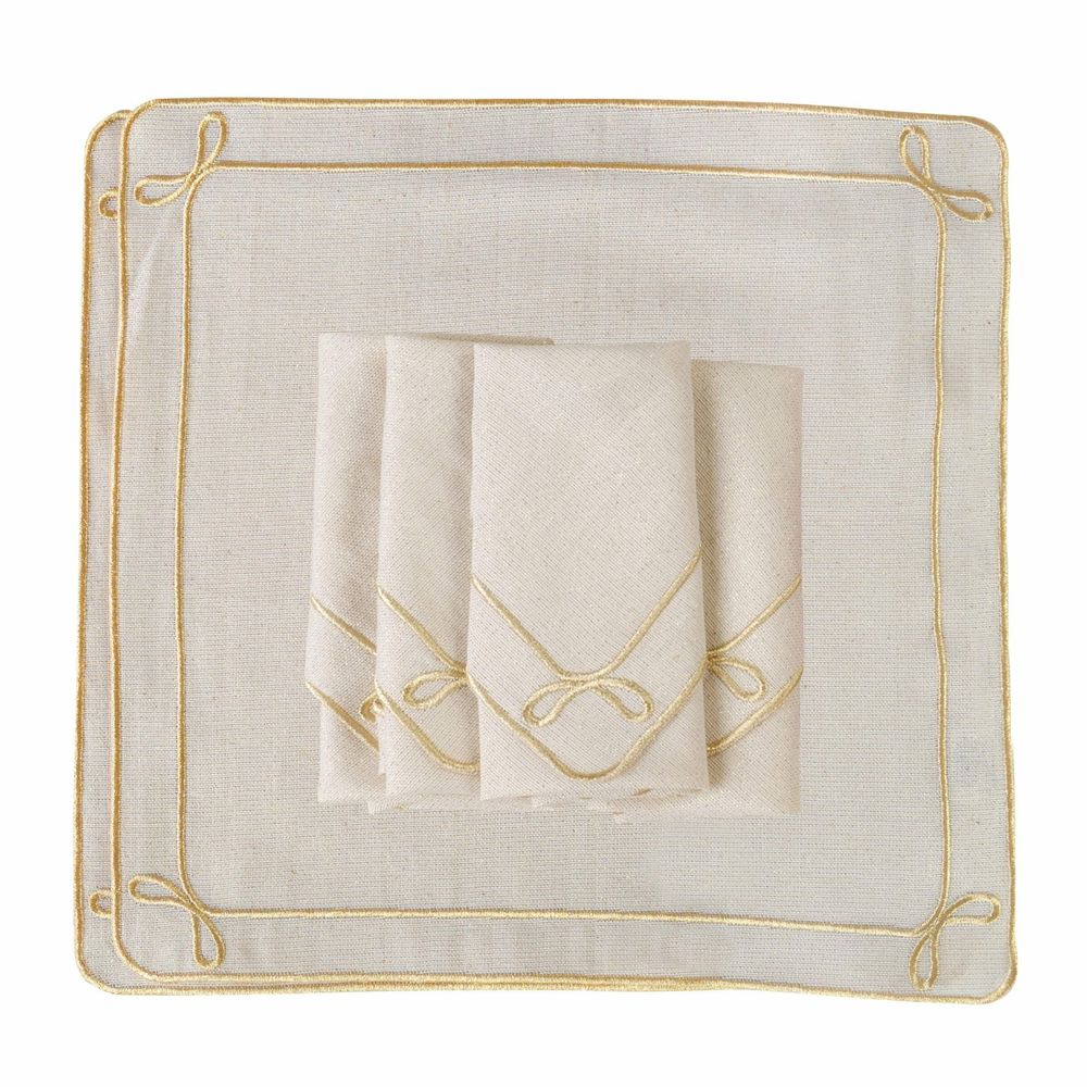 Linge de table textile - Brodé Serviette de tables Golden Bows - 6 pièces - ROSEBERRY HOME