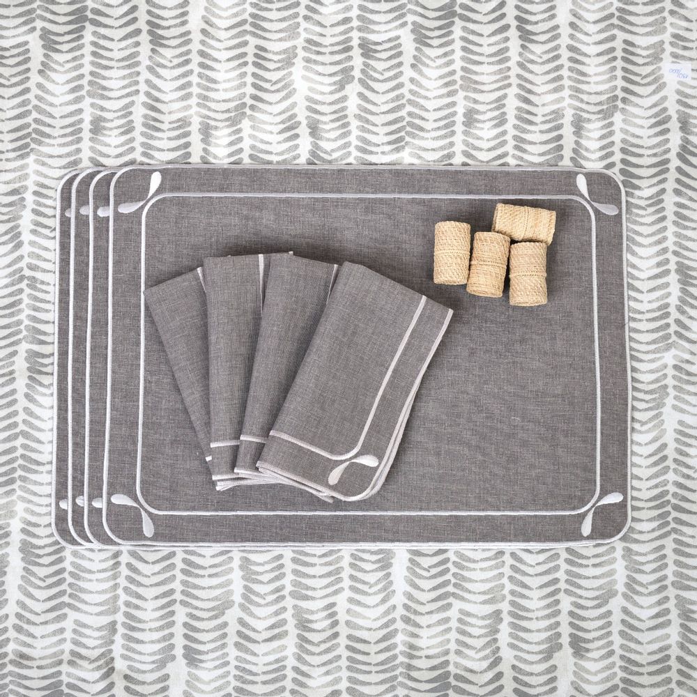 Linge de table textile - Brodé Serviette de tables Dragonfly - 4 pièces - ROSEBERRY HOME