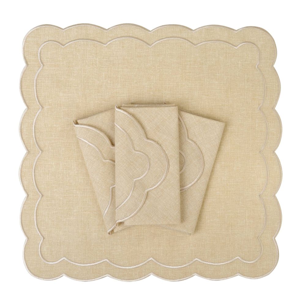 Table linen - Embroidered Napkins Beige Petali - 4 pieces - ROSEBERRY HOME
