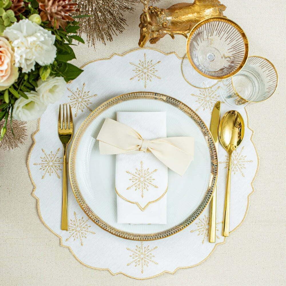 Table linen - Embroidered Napkins Golden Stars - 4 pieces - ROSEBERRY HOME