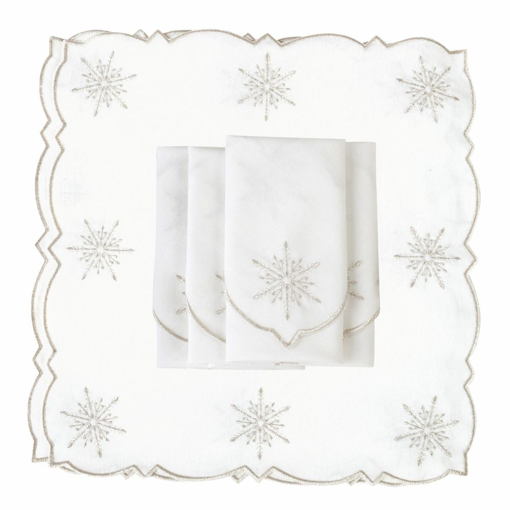 Table linen - Embroidered Napkins Silver Stars - 6 pieces - ROSEBERRY HOME