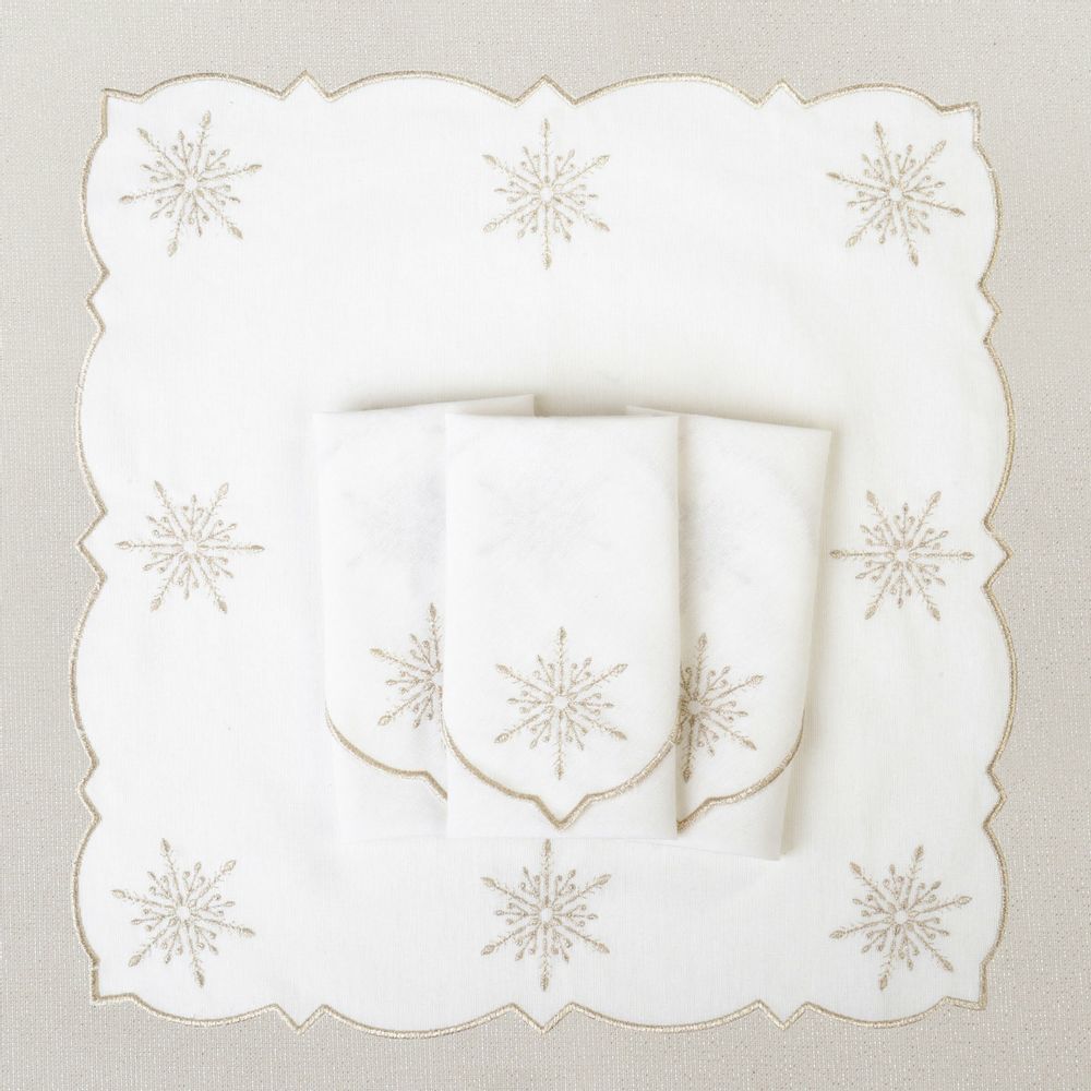 Table linen - Embroidered Napkins Silver Stars - 6 pieces - ROSEBERRY HOME