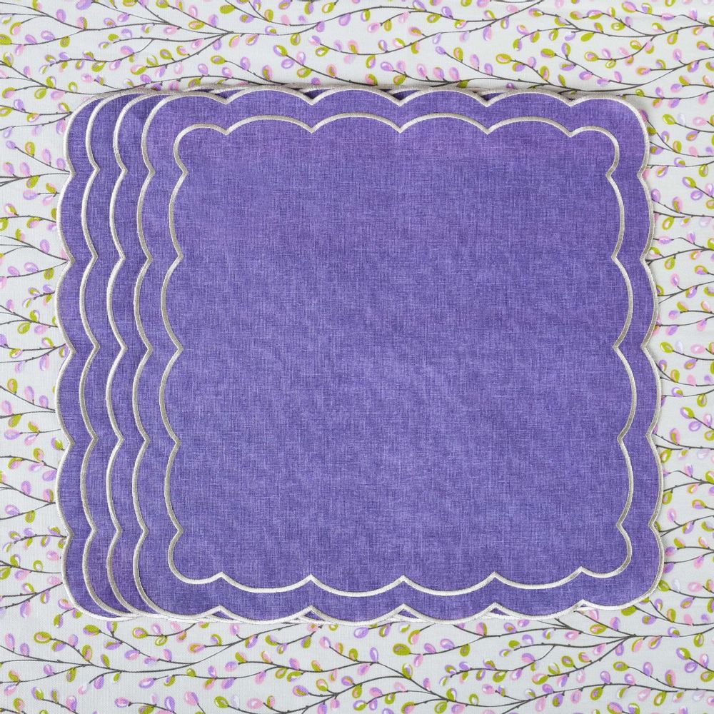 Table linen - Embroidered Napkins Purple Petali - 4 pieces - ROSEBERRY HOME