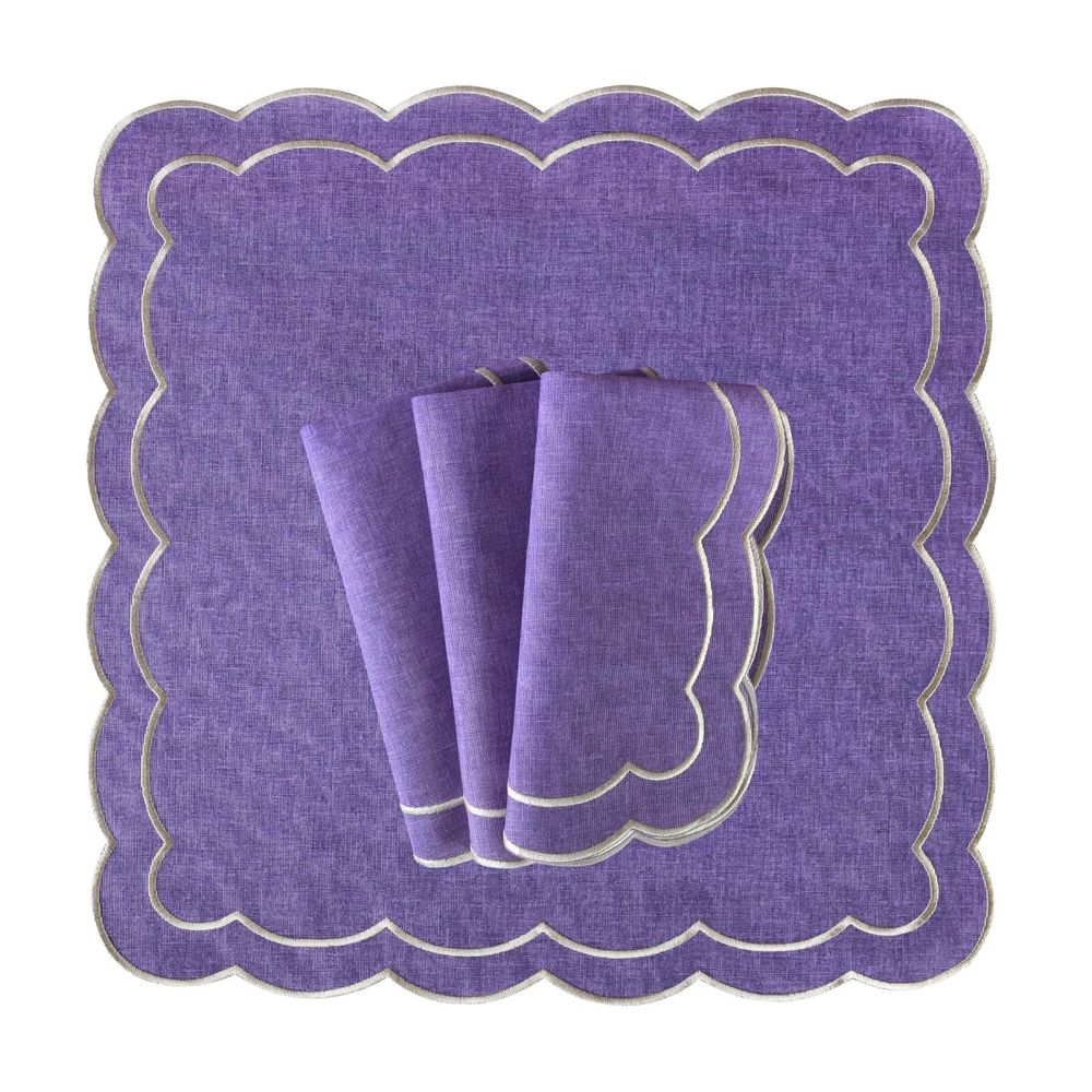 Table linen - Embroidered Napkins Purple Petali - 4 pieces - ROSEBERRY HOME