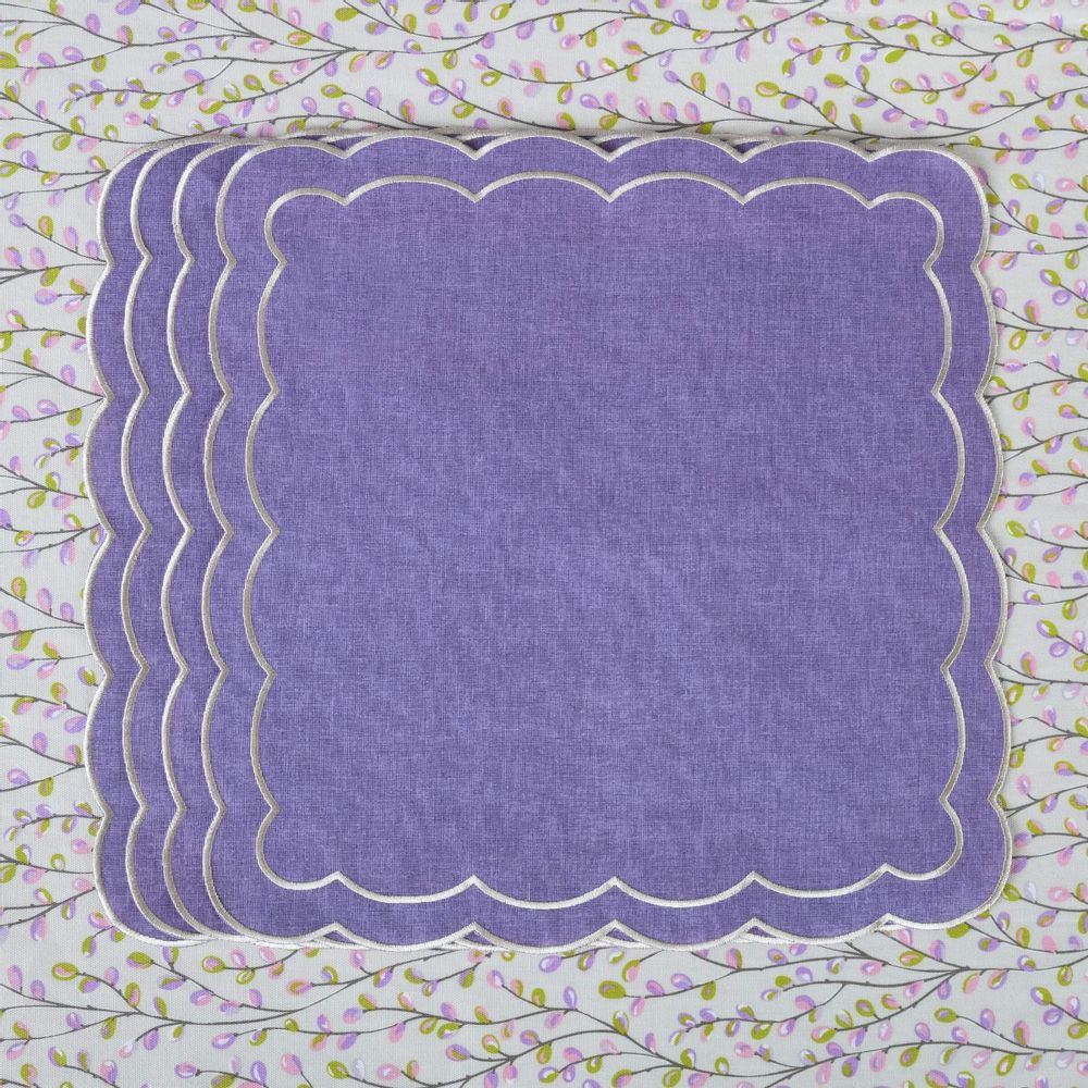 Table linen - Embroidered Napkins Purple Petali - 4 pieces - ROSEBERRY HOME