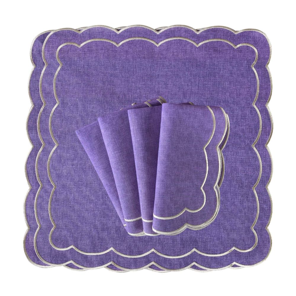 Table linen - Embroidered Napkins Purple Petali - 6 pieces - ROSEBERRY HOME