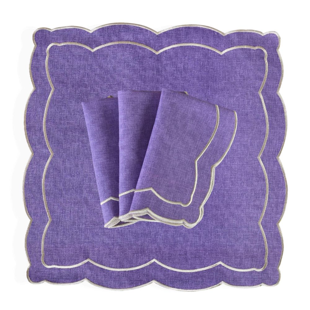 Linge de table textile - Brodé Serviette de tables Purple Onde - 4 pièces - ROSEBERRY HOME