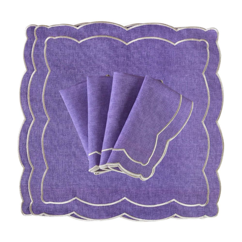 Linge de table textile - Brodé Serviette de tables Purple Onde - 6 pièces - ROSEBERRY HOME