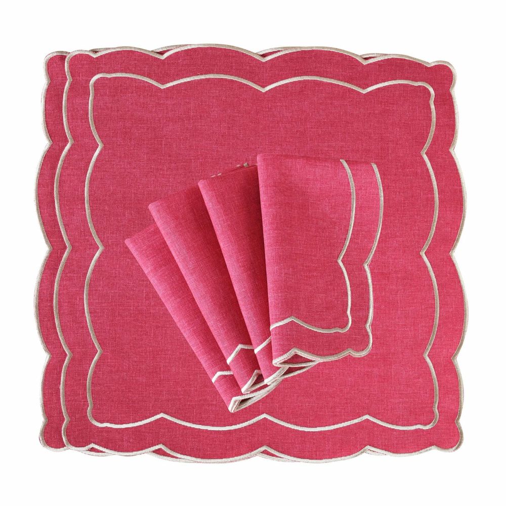 Table linen - Embroidered Napkins Magenta Onde - 6 pieces - ROSEBERRY HOME