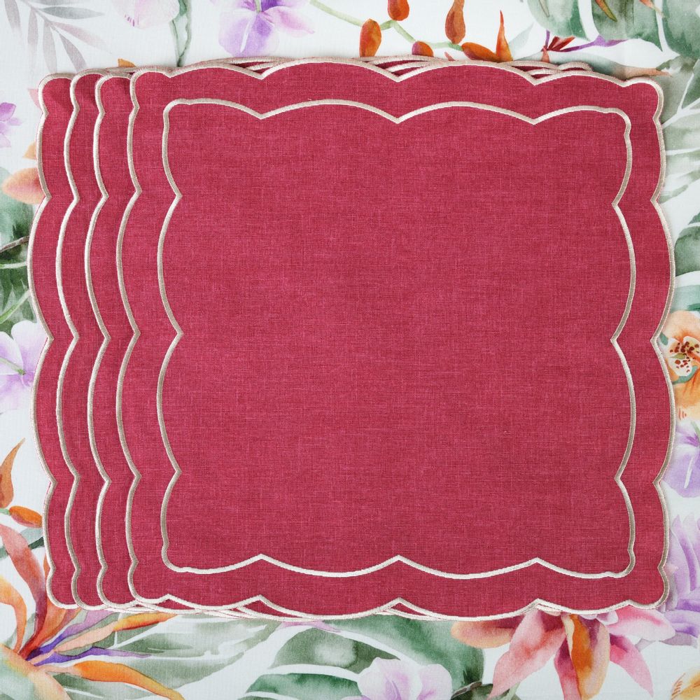 Table linen - Embroidered Napkins Magenta Onde - 6 pieces - ROSEBERRY HOME