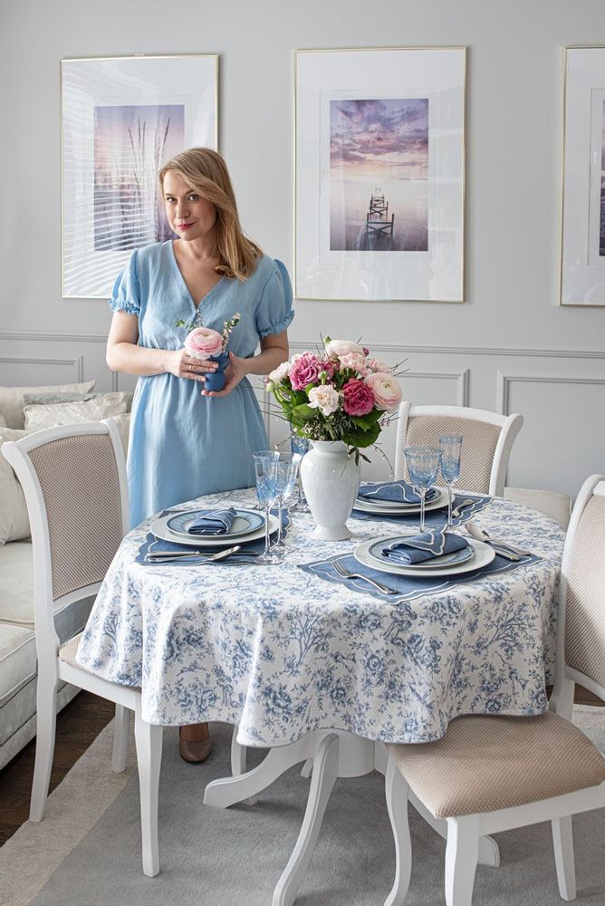 Linge de table textile - Nappe de table Toile de Jouy Blue - 140 cm x 250 cm - ROSEBERRY HOME