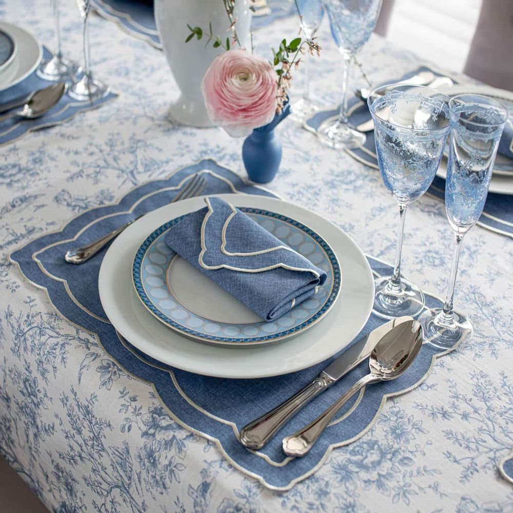 Linge de table textile - Nappe de table Toile de Jouy Blue - 140 cm x 250 cm - ROSEBERRY HOME