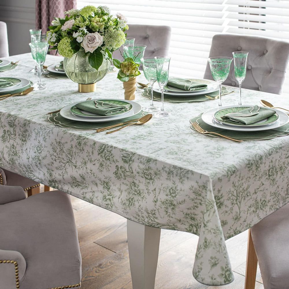 Table linen - Tablecloth Toile de Jouy Green - 140 cm x 300 cm - ROSEBERRY HOME